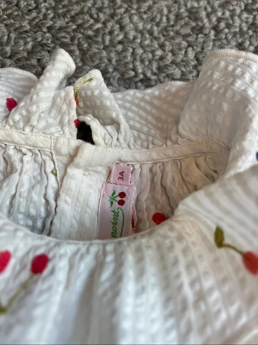 Bonpoint White Blouse with Pink and Red Cherry Embroidery NEW